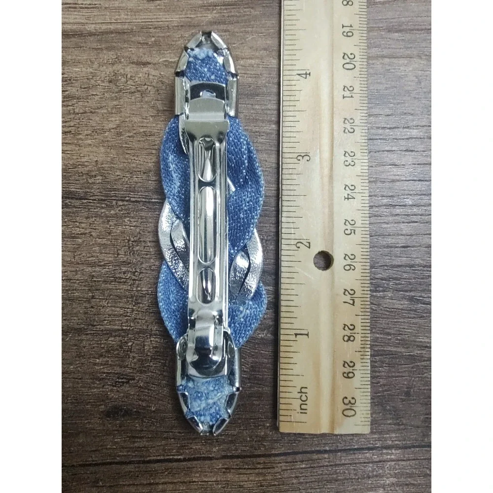 Denim Blue Jeans Hair Bow Ponytail Accessory Vintage Hair Clip Barrette Z27